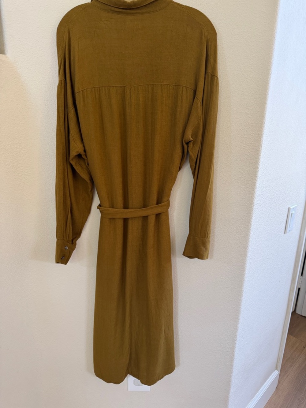 Lush Long Sleeve Button-Front Shirt Dress With Tie in Mustard Brown - Picture 5 of 6